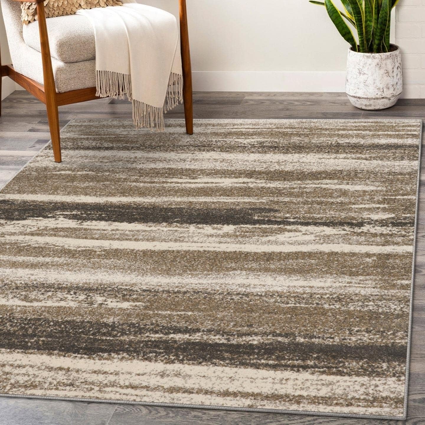 Modern Abstract Area Rug Beige 5X7 | Stain-Resistant, Cozy
