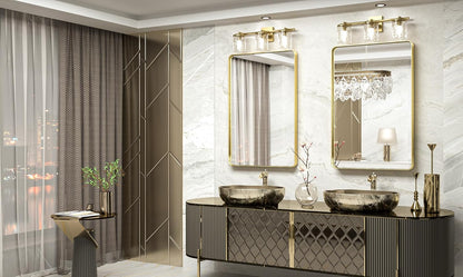 Gold Bathroom Mirror - 24 X 36 Inch Metal Rounded Corner Rectangle Mirror - Hangs Horizontal or Vertical - Rustic Finish