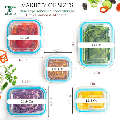 10-Piece Borosilicate Glass Food Storage Set with Leak-Proof Snap-Lock Lids – Airtight, BPA-Free, Freezer, Microwave, and Oven Safe (Glass Only) – Stackable and Nestable Design
