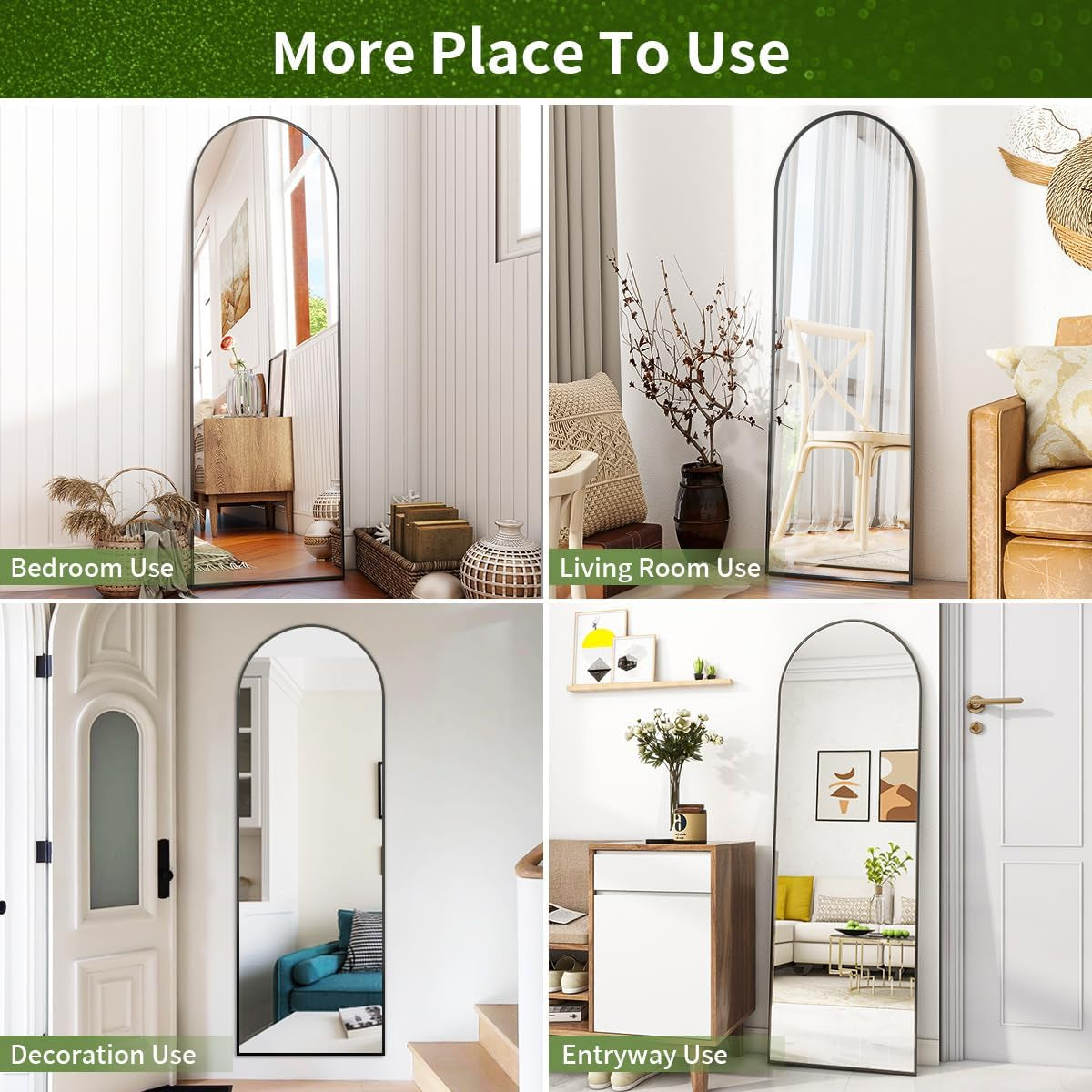 Arch Mirror Full Length, 59"X16" Wall Mirrors, Full Body Floor Mirror Aluminum Alloy Frame, Suitable for Bedroom, Dressing Room, Black | Full Length Mirror with Arched Top Design, Perfect for Bedrooms, Dressing Rooms, Closets, Entryways, and Living Spaces