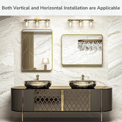 Gold Bathroom Mirror - 24 X 36 Inch Metal Rounded Corner Rectangle Mirror - Hangs Horizontal or Vertical - Rustic Finish